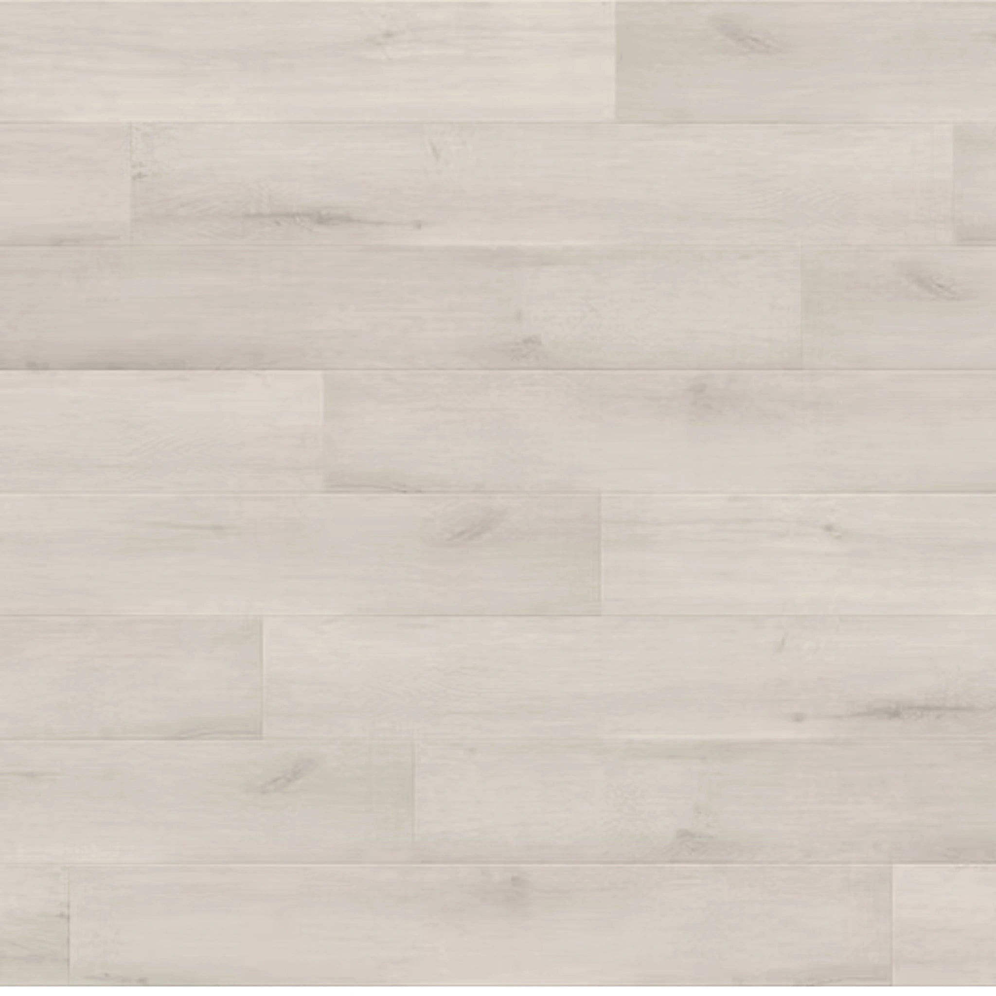 Light gray wood-look flooring planks arranged in a staggered pattern, showing subtle natural grain and knots.